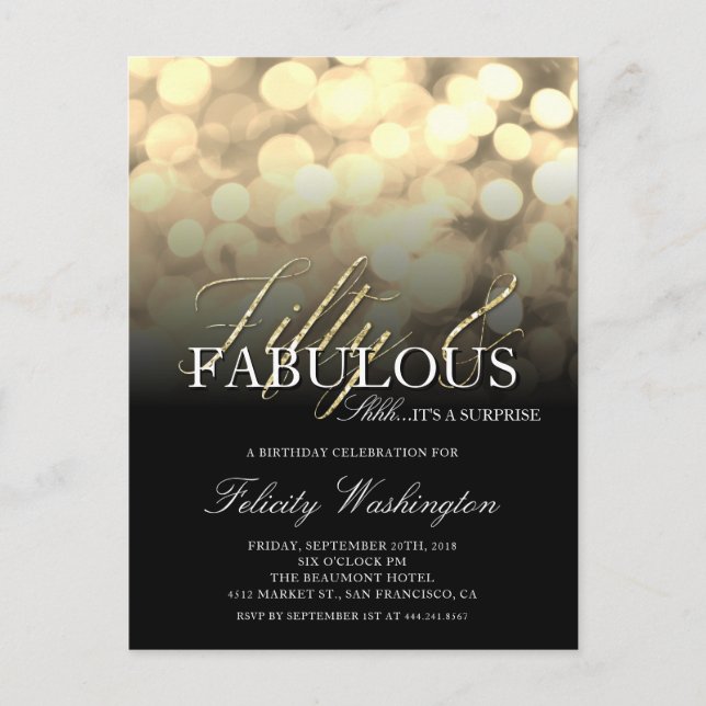 Postal De Invitación Glam Fifty & Fabulous Surprise Birday Party (Anverso)
