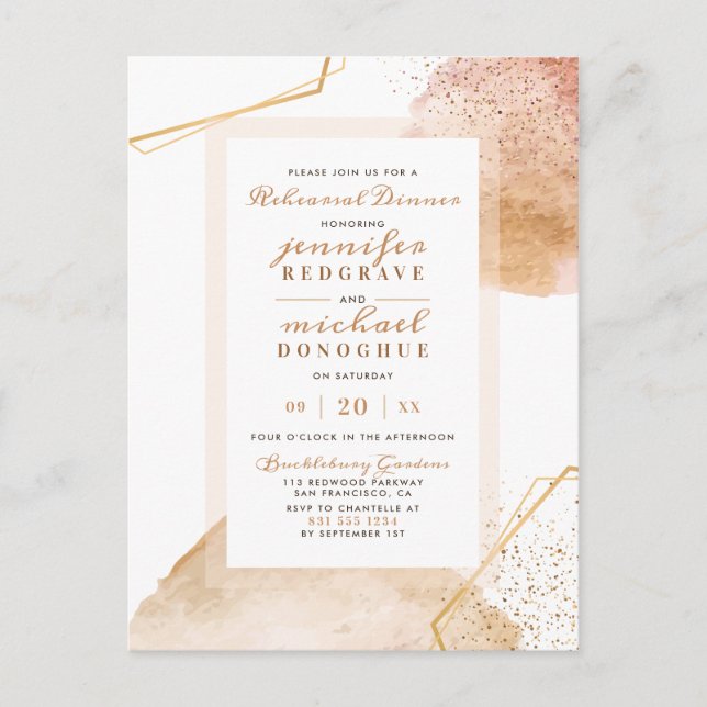 Postal De Invitación Glam Gold Pintado puntos Geométricos Ensayo Cena (Anverso)