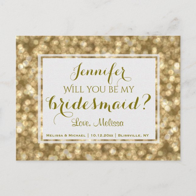 Postal De Invitación Glam Gold | ¿Serás Mi Novia? (Anverso)