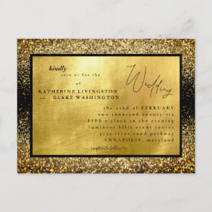 Postal De Invitación Glam Gold y Black Budget Boda