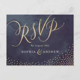 Postal De Invitación Glam night faux gold calligraphy purpurina RSVP