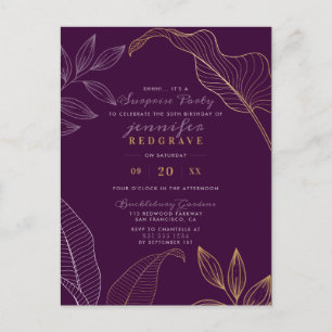 Postal De Invitación Glam Purple & Gold deja Fiesta de sorpresa moderna