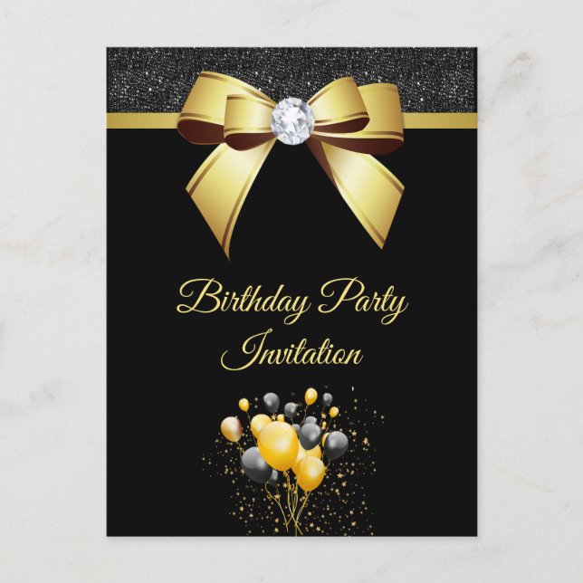 Postal De Invitación Glamorosa fiesta de cumpleaños de elegancia (Anverso)