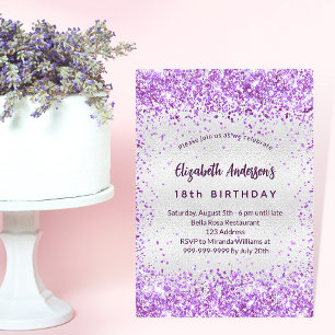 Postal De Invitación Glamoroso purpurina violeta morado de plata de cum