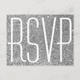 Postal De Invitación Glitter de Plata y RSVP Blanco