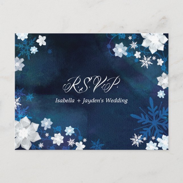 Postal De Invitación Glitzy Floral Winter Wonderland Wedding RSVP (Anverso)