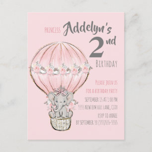 Postal De Invitación Globo aerostático de cumpleaños de la Princesa Ros