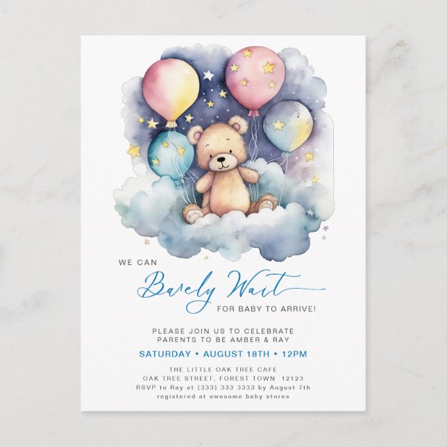 Postal De Invitación Globo azul que podemos detener Baby Shower (Anverso)