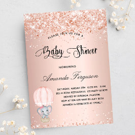 Postal De Invitación globo de aire caliente rosa chica elefante de Baby