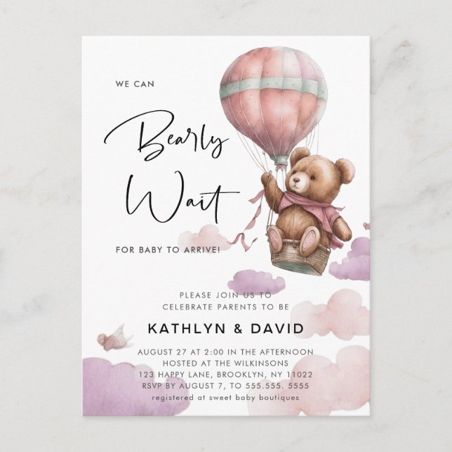 Postal De Invitación Globo de malva que podemos anticipar Baby Shower C (Anverso)