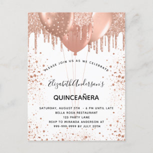 Postal De Invitación Globos blancos de oro rosa Quinceanera