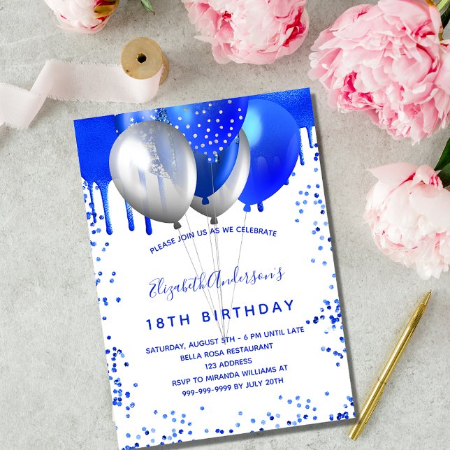 Postal De Invitación Globos blancos reales de cumpleaños (Subido por el creador)