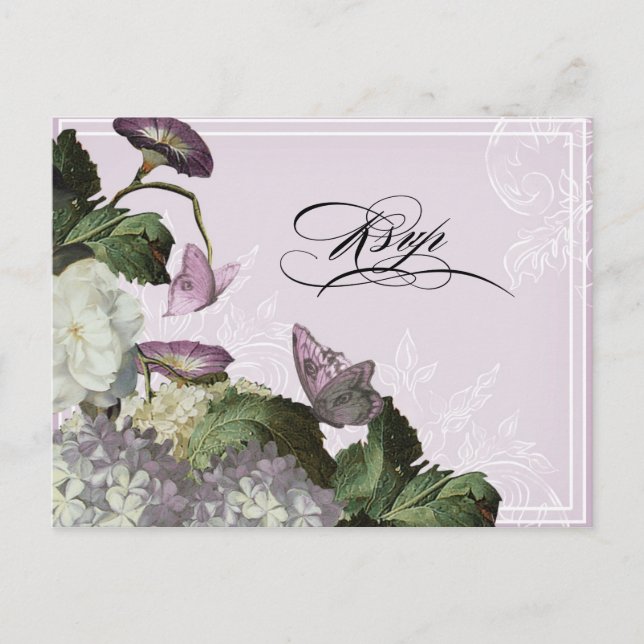 Postal De Invitación Gloria matutina Hydrangea - Postcard Boda RSVP (Anverso)