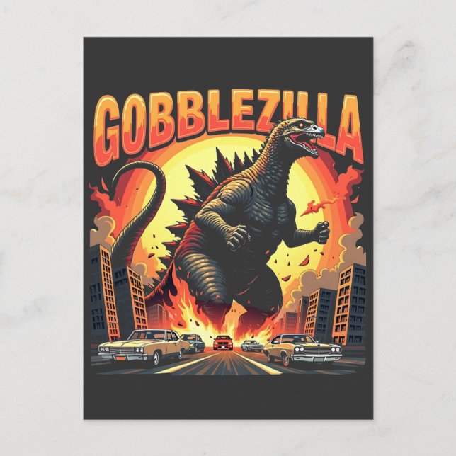 Postal De Invitación Gobblezilla Pavo Espeluznante Día de Acción de Gra (Anverso)