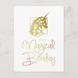 Postal De Invitación Golden and Red Unicorn for Magical Birthday