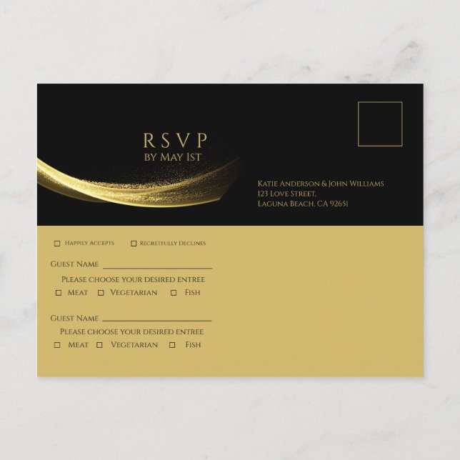 Postal De Invitación Golden Elegance-Wedding RSVP- (Reverso)