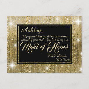 Postal De Invitación Golden Glam - ¿Serás mi empleada de honor?