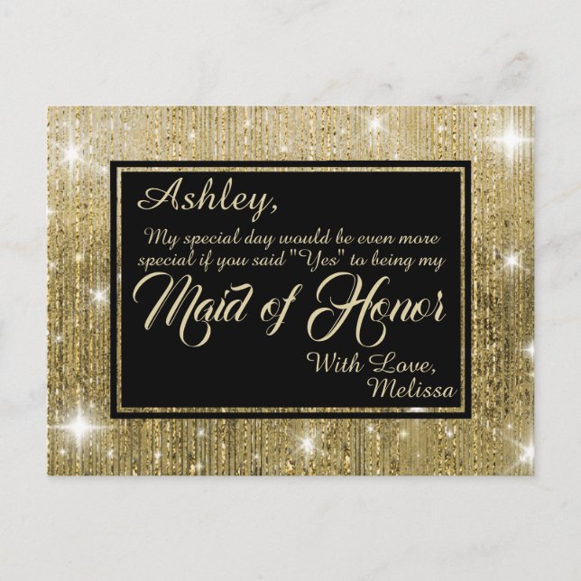 Postal De Invitación Golden Glam - ¿Serás mi empleada de honor? (Anverso)