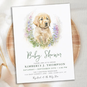 Postal De Invitación Golden Retriever Puppy Dog Modern Baby Shower