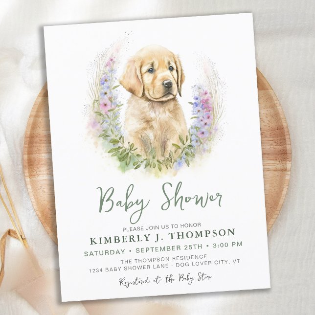 Postal De Invitación Golden Retriever Puppy Dog Modern Baby Shower (Subido por el creador)
