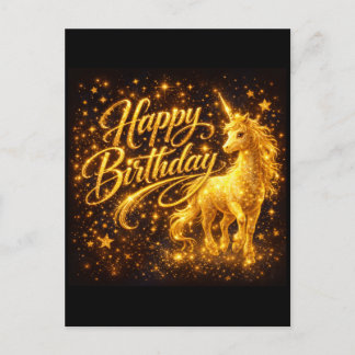 Postal De Invitación Golden Stardust Birthday — Fantasy Unicorn 