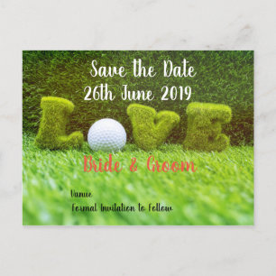 Postal De Invitación Golf Ahorra la fecha para boda con bola de golf