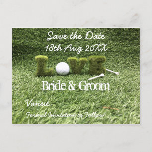Postal De Invitación Golf Ahorra la fecha para boda con bola de golf