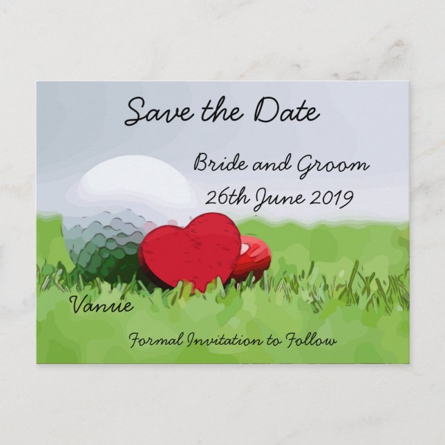 Postal De Invitación Golf Ahorra la fecha para boda con bola de golf (Anverso)