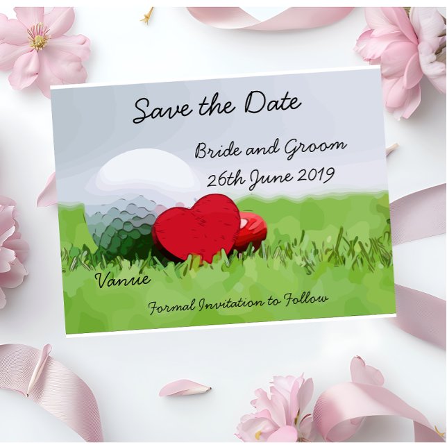 Postal De Invitación Golf Guarde la fecha para boda con pelota de golf (Subido por el creador)