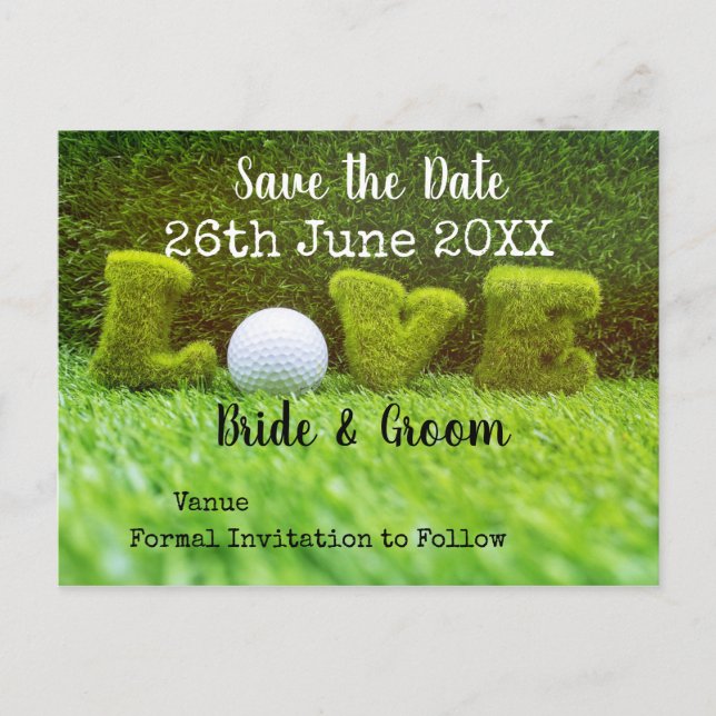 Postal De Invitación Golf Guarde la fecha para la boda con pelota de go (Anverso)