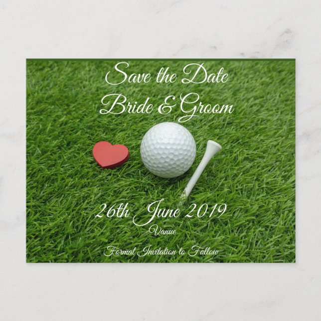 Postal De Invitación Golf Salva la fecha para la boda con pelota de gol (Anverso)