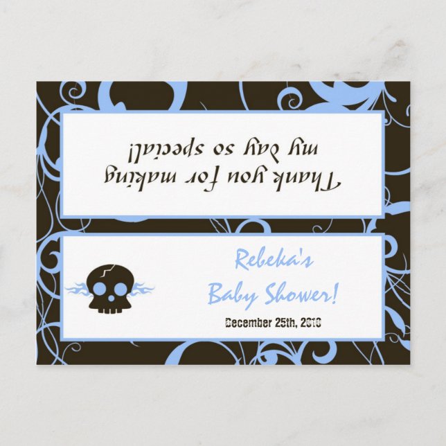 Postal De Invitación Goody Bag Topper Boy Punk Azul Skull Flame (Anverso)