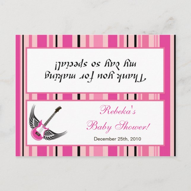 Postal De Invitación Goody Bag Topper Girly Girl Punk Rosa Guitarra De  (Anverso)