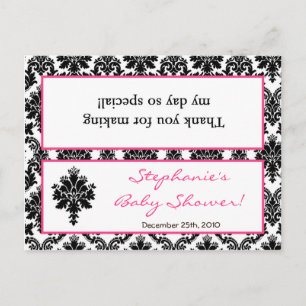 Postal De Invitación Goody Bag Topper Hot Pink Black Damask
