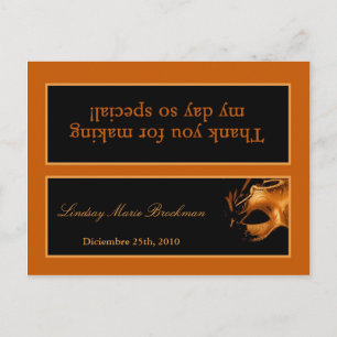 Postal De Invitación Goody Bag Topper Mis XV Naranja Fiesta negro