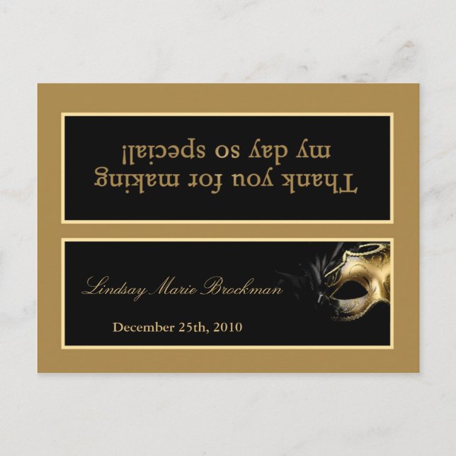 Postal De Invitación Goody Bag Topper Mis XV Oro Fiesta Negro (Anverso)