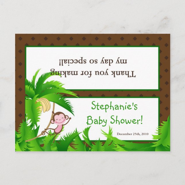 Postal De Invitación Goody Bag Topper Mono Swing Jungla Safari Animal (Anverso)