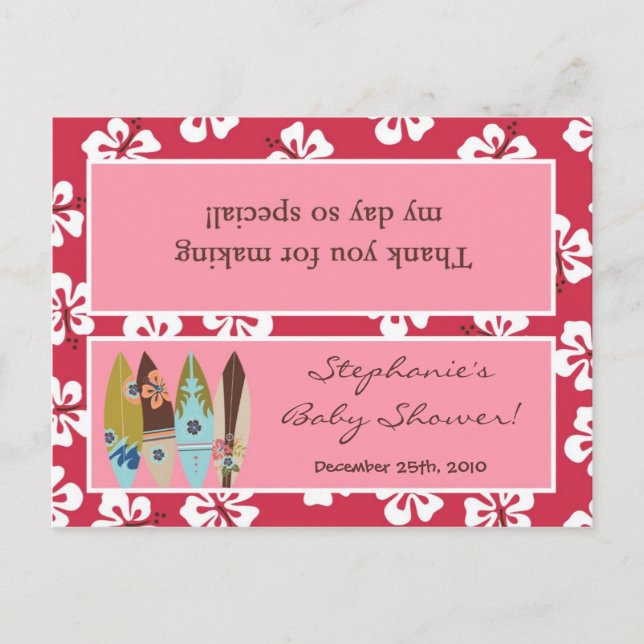 Postal De Invitación Goody Bag Topper Pink Hawaiian Luau Tropical (Anverso)