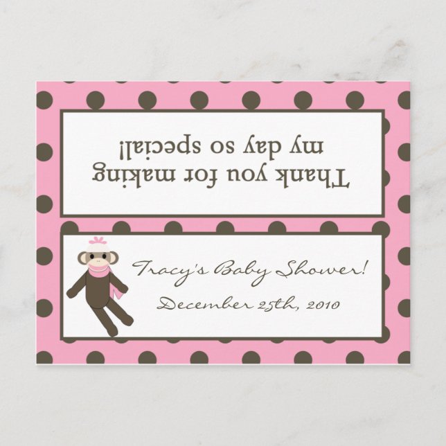 Postal De Invitación Goody Bag Topper Pink Sock Mono (Anverso)
