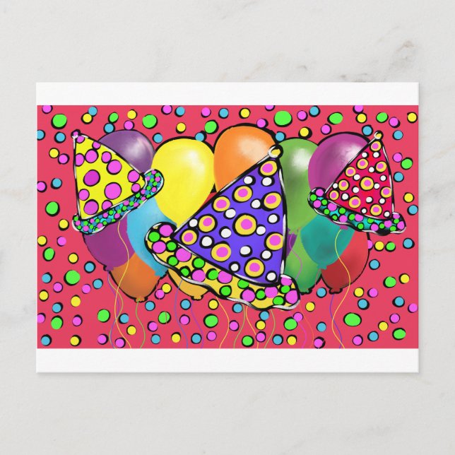 Postal De Invitación Gorras de Birthay Fiesta (Anverso)