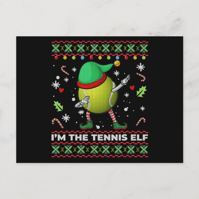 Postal De Invitación Gorrito de duende de pelota de tenis navideño suét (Anverso)