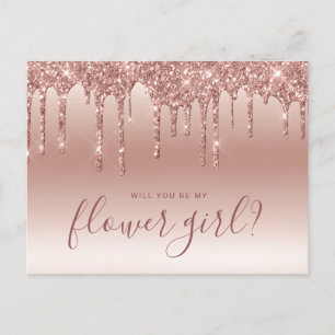 Postal De Invitación Gotas de oro rosa ¿serás mi dama de honor