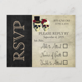 Postal De Invitación Gótico de cráneo de novia y de Groom Boda ruso RSV