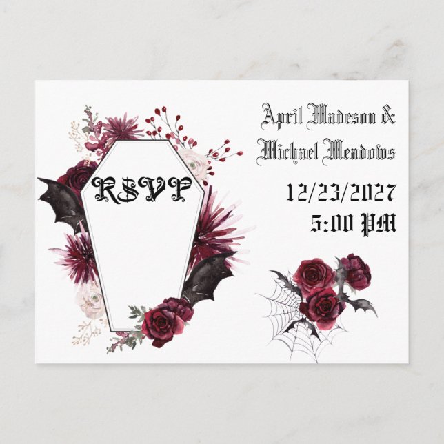 Postal De Invitación Gótico gótico murciélago oscuro matrimonio de invi (Reverso)