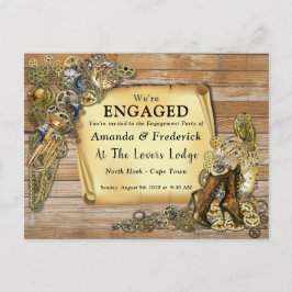 Postal De Invitación Gótico - Steampunk sobre compromiso de madera