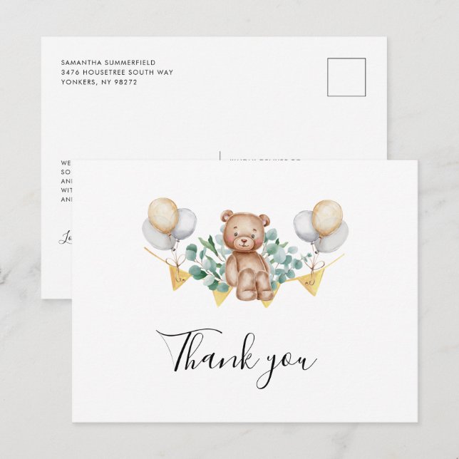 Postal De Invitación Gracias a Cute Bear Baby Shower (Anverso / Reverso)