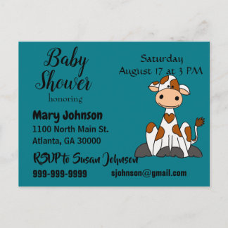 Postal De Invitación Graciosa vaca con Baby Shower de Heart Spots