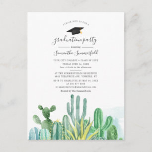 Postal De Invitación Grad 2022 Cacti Plants Watercolor Graduation Party