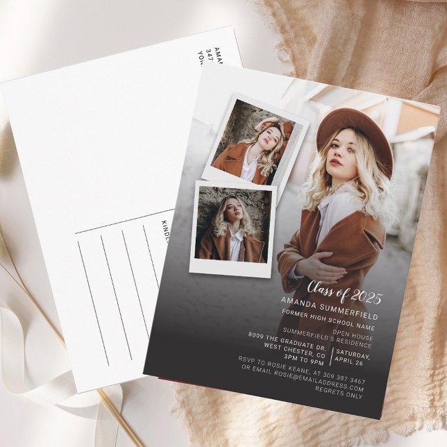 Postal De Invitación Grad Photo 2025 Script Graduation Party (Grad Photo 2025 Script Graduation Party Invitation Postcard)