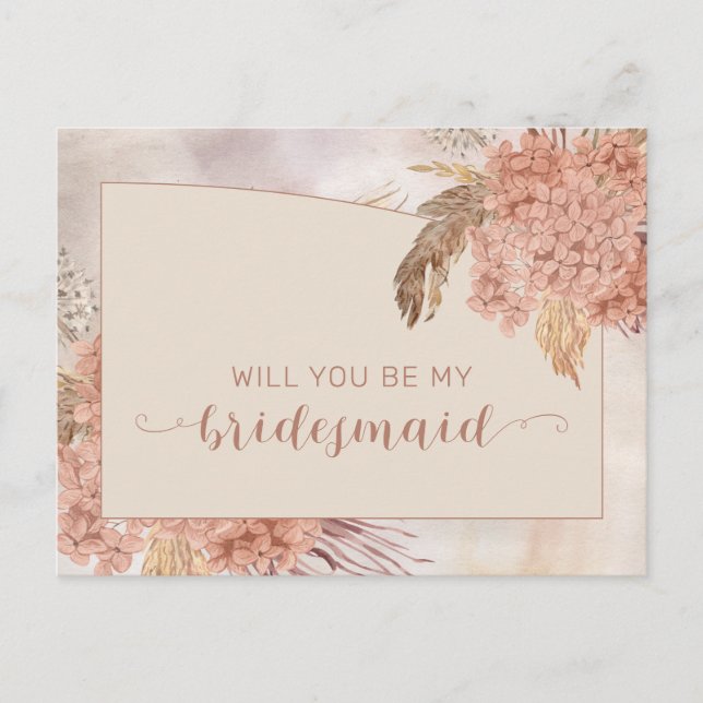Postal De Invitación Grado Boho Pampas |Petición de Hydrangea Bridesmai (Anverso)